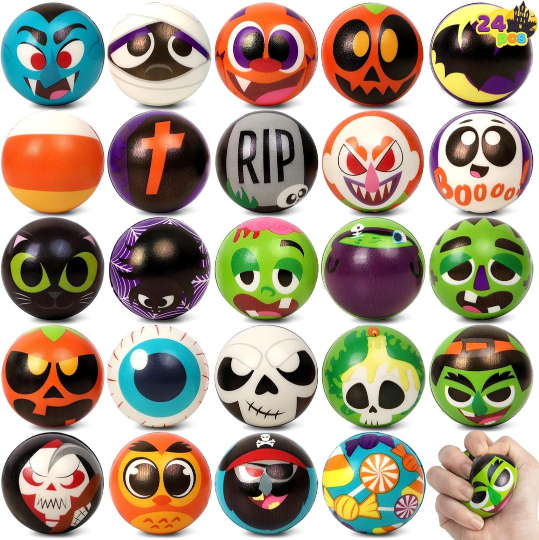 JOYIN 24 PCS Halloween Stress Balls Slow Rising Stress Relief Fidget Toys, Assorted Designs and Colors Stress Balls for Halloween Party Favor, Halloween Toys for Boys and Girls, Kids Gift