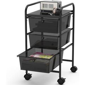 Simple Houseware Utility Cart with 3 Drawers Rolling Storage Art Craft Organizer, Black