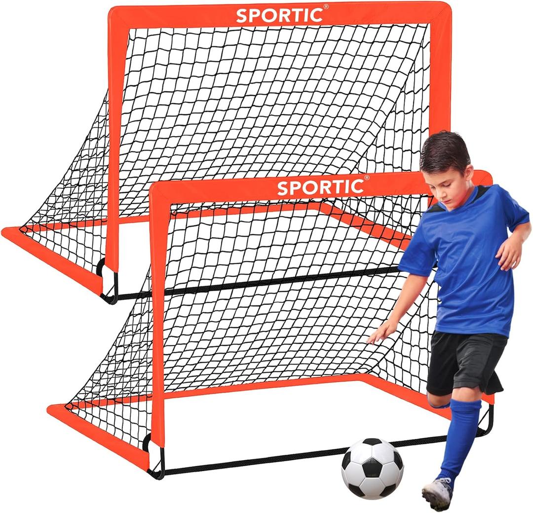 2 Pack 4' x 3' Soccer Goal Net Set, Pop Up Kids Practice Soccer Goals for Indoor and Outdoor.Portable Soccer Net with Carrying Bag & Ground Pegs, Perfect for Backyard, Field, Court (Orange)