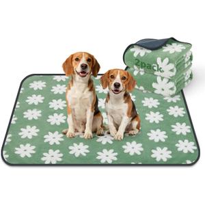 LOOBANI Washable Puppy Pads: Waterproof Reusable Pee Pads for Dogs, Non-Slip and Leak-Proof Dog Pee Mat, Absorbent Dog Training Pads for Puppy Playpen, Crate, Potty Training, Green Daisy (36"x41", 2 Packs)
