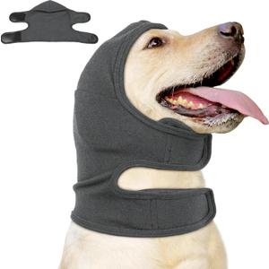 Nanaki Calming Hoodie Dog Ear Covers-No Shake Hematomas Ear Wraps for Dogs, Adjustable Head Wrap Muffs Noise Cancelling Protector, Anxiety Relief, Fireworks & Grooming Bathing, 4th of July, Vet Visit (L(Neck Girth: 15.7inch), Grey)