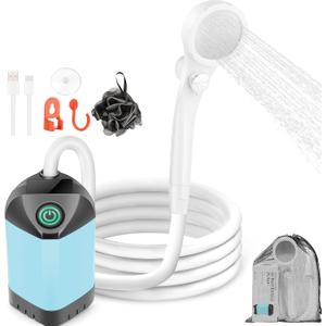 Portable Shower for Camping with 7800mAh Battery - 3 Spray Modes, IPX8 Waterproof & Strong Suction Shower Pump for Outdoor Hiking, Beach Travel, RV, Pet Bathing & Gardening