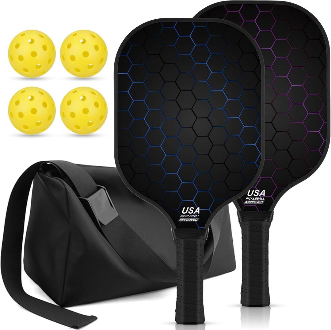 T300 Carbon Fiber Pickleball Paddles Set of 2 Lightweight Pickle Ball Rackets Indoor Outdoor Games Equipment Sports Accessories Gifts (Multicolor Honeycomb)