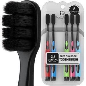 Soft Toothbrushes for Adults - Black Charcoal Toothbrush Ultra Soft for Sensitive Gums - Teeth Whitening Brush for Adults & Children [Extra Family Pack] Super Soft Tip Bristles (Colorful)
