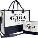 Gift for Best Gaga Ever - Canvas Beach Tote for Women With Inner Pocket & Make Up Bag - Birthday, Mother's Day, Novelty Present for Grandparents (Black)