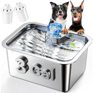 PETNF Dog Water Fountain for Large Dogs, 11L/3Gallon Stainless Steel Large Dog Fountain Water Bowl, Automatic Pet Water Bowl Dispenser with 2 Filters Indoor, Quiet and Safe Pump, Easy to Clean