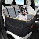 Small Dog Car Seat, Memory Foam Dog Booster Seats with Thick Cushion for Medium Dogs Under 35lbs, Detachable Washable Pet Car Seat Bed with Storage Pockets,2 Safety Belts (Black/gray)