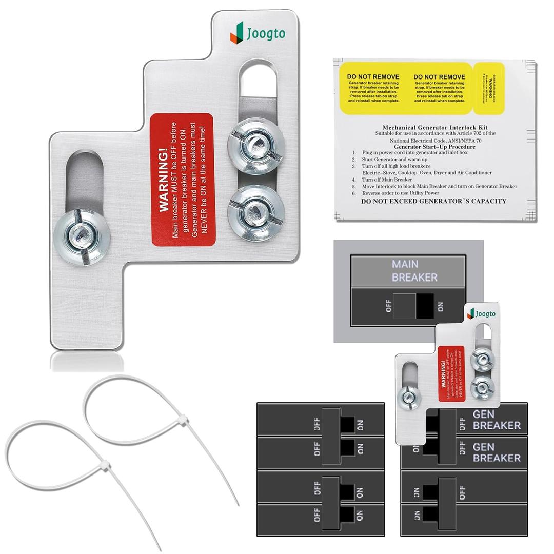 Generator Interlock Kit Fit for GE 100 AMP with 1 3/8" Spacing Between Main Breaker and Generator Circuit Breaker, Includes Interlock Assy, Retention Straps, Labels, Drill bit, Manual, GEN-100