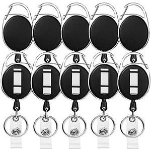 Retractable Badge Holder with Carabiner Reel Clip and Key Ring for ID Card Key Keychain Holders Black 9 Pieces by Moever