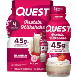 Quest Nutrition Strawberry Protein Shake, 45g Protein, 2g Sugar, 4g Net Carbs, Ready to Drink, Gluten Free, 4 Count