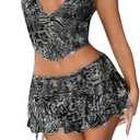 SOLY HUX Women's Y2k Skirt Sets 2 Piece Outfits Leopard Halter Crop Tops and Ruffle Layered Mini Skirt Set Size M
