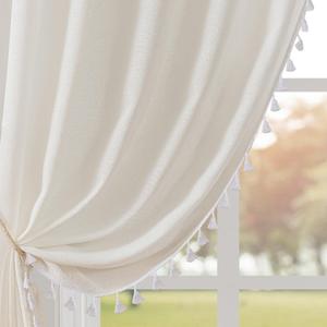 F-CHU Boho White Curtains 84 Inches Long Bohemia Linen Curtains for Bedroom Living Room, Super Soft Light Filtering Country Rustic Semi Sheer Farmhouse Curtain Rod Pocket 2 Panels Set 52x84