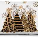 Golden Leopard Christmas Tree Santa Pillow Covers 12x20, Coquette Christmas Room Decor, Preppy Cheetah Print Bow Xmas Lumbar Throw Pillow Covers for Girls Room Dorm Apartment