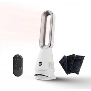 Bladeless Heater Fan, 25inch Heating & Cooling & Filter Combo Tower Fan 80 Oscillating with Remote, 9H Timer, 8 Speeds, Portable Quiet for Indoor, Bedroom, Home Office Room, White&Sliver
