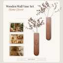 Wood Wall Vase Set of 2, 11.6 x 2.52 x 1.37 inch for Dried Flowers and Faux Greenery Plants for Bathroom,Kitchen,Farmhouse,Dining Room Wall Decor Brown