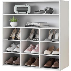 Garden 4 you Shoe Rack Organizer, 5-Tier Wood Cubby Shoe Rack with 2 Storage Shelf and 9 Cubbies, Shoe Organizer Cabinet for Entryway, Hallway, Closet and Garage, White