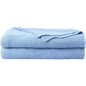 PiccoCasa 100% Cotton Knit Throw Blanket,Solid Lightweight Decorative Throws and Blankets,Soft Knitted Throw Blanket for Sofa Couch, Pale Blue 50" x 60"