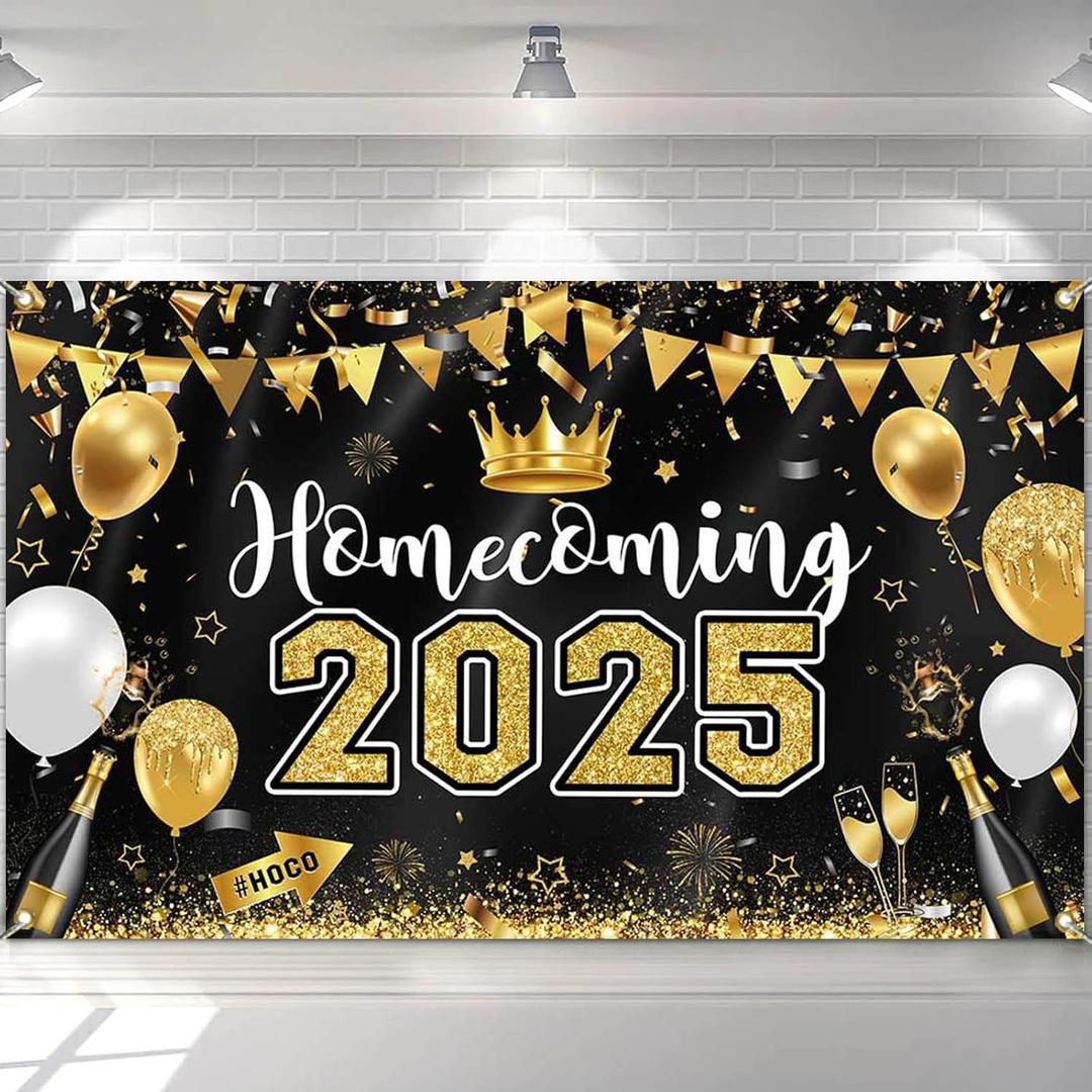 Mocsicka Homecoming 2025 Backdrop Banner Black and Gold Homecoming Party Decorations 2025 School HOCO Dance Party Background Supply Photo Props