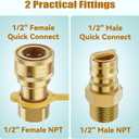 1/2 Inch Natural Gas Quick Connect Fitting for Natural Gas Hose, Propane Quick Connect Fittings, Natural Gas and Propane Quick Connect Set (2 Pcs), Solid Brass