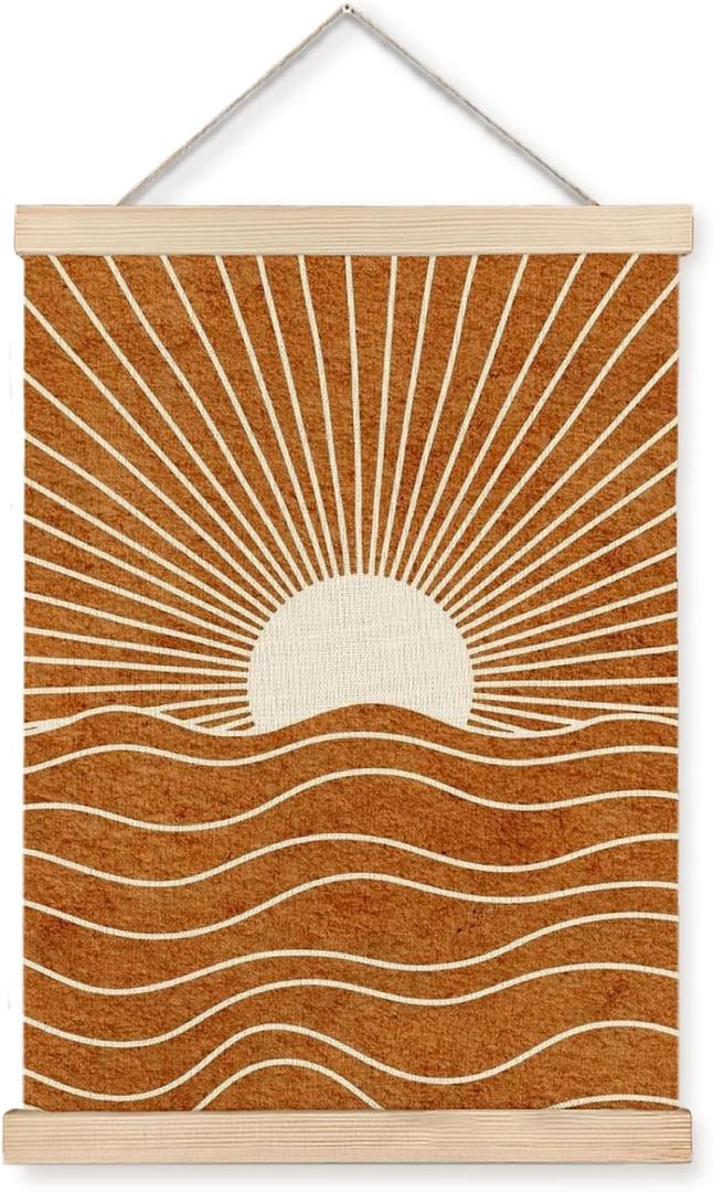 Yomisex Abstract Boho Sun Sunlight Wall Art Poster, Retro Mid Century Modern Burn Orange Boho Sunset Sunrise Canvas Prints Wall Art Framed for Home Bedroom Office Decor, 12x16 Inch