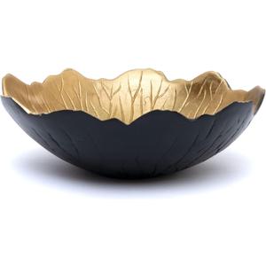 Leaf Bowl for Serving Fruits, Appetizers - Black & Gold - Elegant Home Decor Centerpiece Serveware Charcuterie Catchall Vanity Dish For Entertaining, Wedding 9" D 3" H