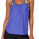 Aleumdr Womens Blouson Striped Printed Push up Strappy T-Back Tankini Top with Shorts, XL