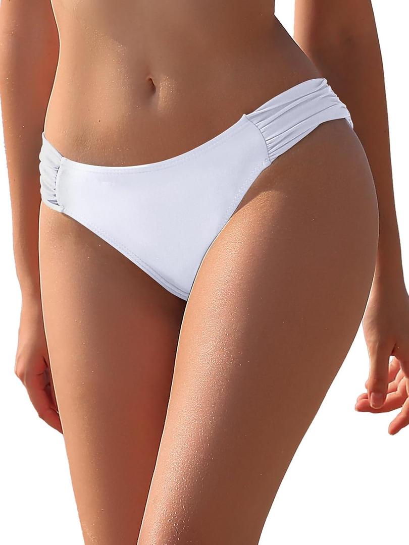 SHEKINI Women's Bikini Bottom Low Waisted Sexy Swimsuit Ruched Sides Hipster Swim Bottom, XS