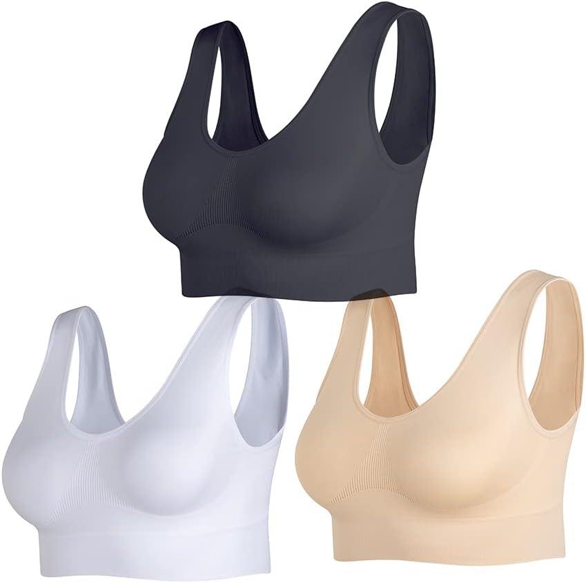 Women's Wireless Sleep Bras Unpadded Seamless Comfort Bras Throw-on Wirefree Bralettes 3 Pack (XXXL)