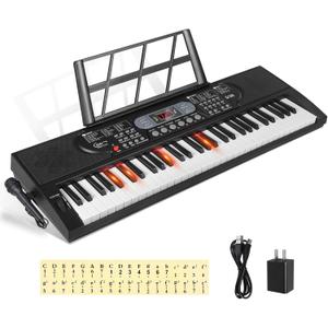 Hricane Keyboard Piano Lighted Keys for Beginner Adults Teens Kids, 61 Key Electronic Music Keyboard with Teaching Modes Powered by USB or Battery with LCD Display Microphone Headphone Jack