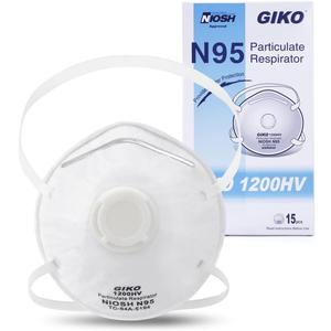 GIKO N95 Respirator Masks - 15Pcs NIOSH Certified Safety Masks Cup Particulate Respirator Mask with Breathing Valve for Adult, Men, Women, White