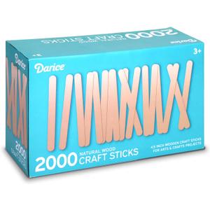 Darice 2000 Pcs Popsicle Stick, 4.5" Natural Wood Craft Sticks Supplies, Ice-Cream Stick Pop, Ages 3+