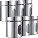 Mimorou 6 Pack Kitchen Canisters Set Airtight Coffee Sugar Tea Candy Storage Jars with Window Glass Stainless Steel Containers with Lids for Flour Cookies Spices Grains Kitchen Decorations(20 oz) (Silver)