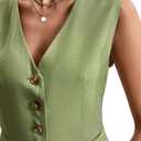 Mina Self Linen Vest Tops For Women Summer Lihtweight Breathable V-Neck Button Fashion Casual Work Beach Vacation Outerwear (Green, XL)