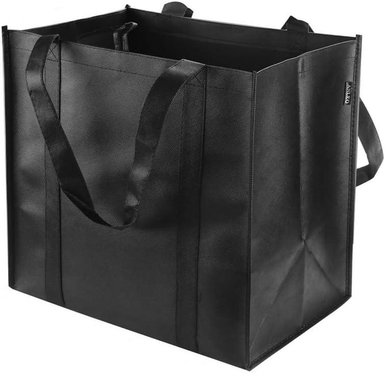 Anleo Reusable Grocery Tote Bags (6 Pack, Black) - Hold 44+ lbs - Large & Durable, Heavy Duty Shopping Totes - Grocery Bag with Reinforced Handles, Thick Plastic Support Bottom