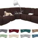 100% Waterproof Sectional Recliner Couch Covers for Reclining Couch L Shaped Corner Sectional Sofa Cover Jacquard Stretch L Shape Recliner Slipcovers (5 Seater 1 Console Cover, Dark Brown)