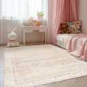 Light Pink Bedroom Rugs 6x9 Vintage Distressed Aesthetic Cute Boho Floral Feminine Low Pile Soft Carpet Machine Washable Stain Resistant Area Rugs for Kids Room Nursery Playroom Office 6 x 9