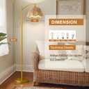 Oneach Arc Floor Lamp for Living Room,Rattan Boho Floor Lamp with Hand-Woven Shade, Foot Switch,Gold Metal Base & Pole,Farmhouse Standing Lamp for Bedroom Corner,Reading
