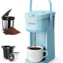 Tastyle Single Serve One Cup Coffee Maker, for K Cups and Grounds, Mini Coffee Maker with Portable Handle, 6 to 12 Oz Brew Size, for Travel, Camping, Office, RV and Dorm, 120V, Aqua