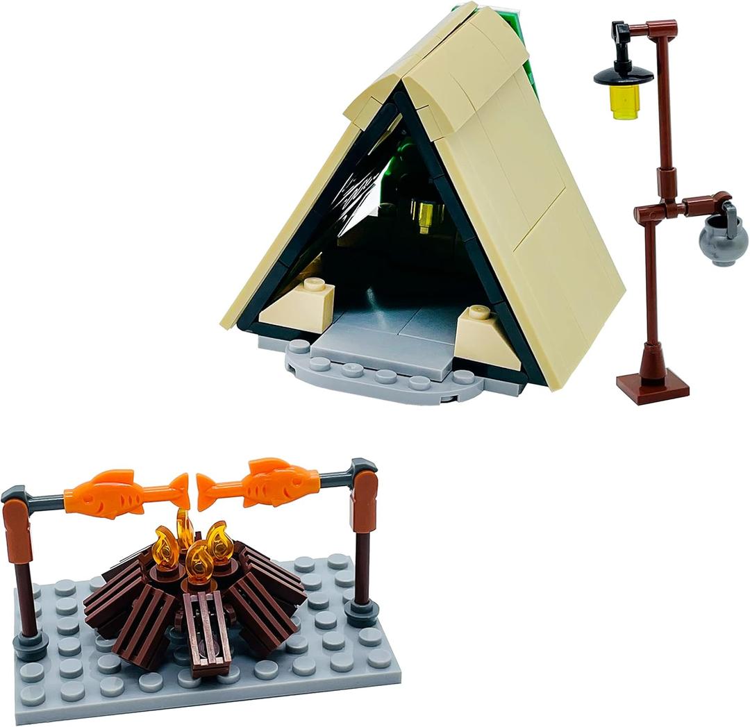 Camping Building Block Kit Tent Bonfire Camping Lights Nature Glamping Outdoors Adventures Toy for Boys Girls Age 6-10-12-14 and Up