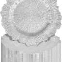 24Pcs Silver Charger Plates Round 13inch, Reef Plate Chargers for Dinner, Bulk Plastic Floral Table Charger Plates for Dinner Wedding Party Event Table Setting Decoration(Silver)