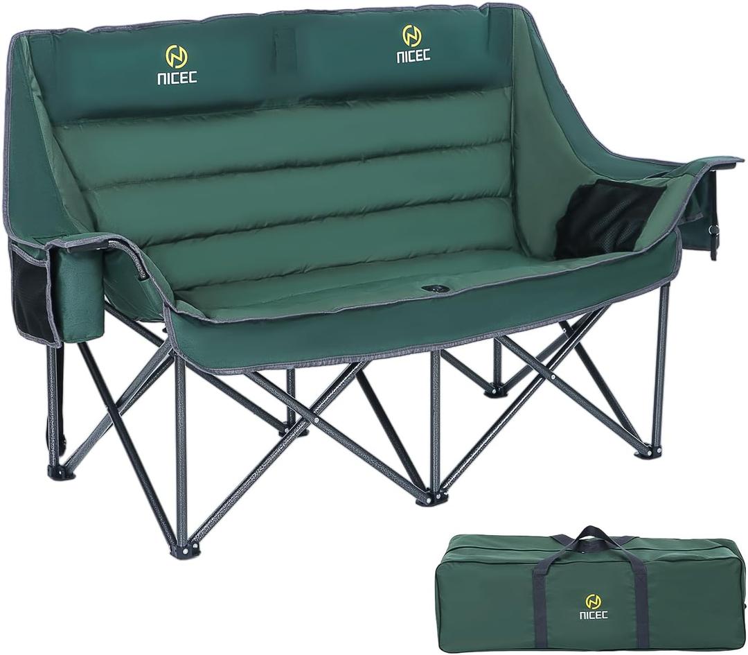 Nice C Double Camping Chair, Camping Chairs, Oversized Loveseat Camping Chair, Camping Couch, Loveseat Camping Chair, Double Camping Chair for Adults, Lawn Chairs, Extra Padded with Cup Holder