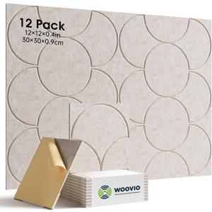 12 Pack Sound Proof Foam Panels for WallsSelf-Adhesive Acoustic Panels, 12" X 12" X 0.4" Sound Proof Panels for WallsDoor, Ceiling, Home Office Beige