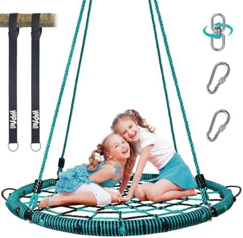 Hapfan 40'' Spider Web Tree Swing, 750 lbs Saucer Net Swing with Swivel and 9.8 FT Hanging Straps, Backyard Swing Set Accessories (Green)