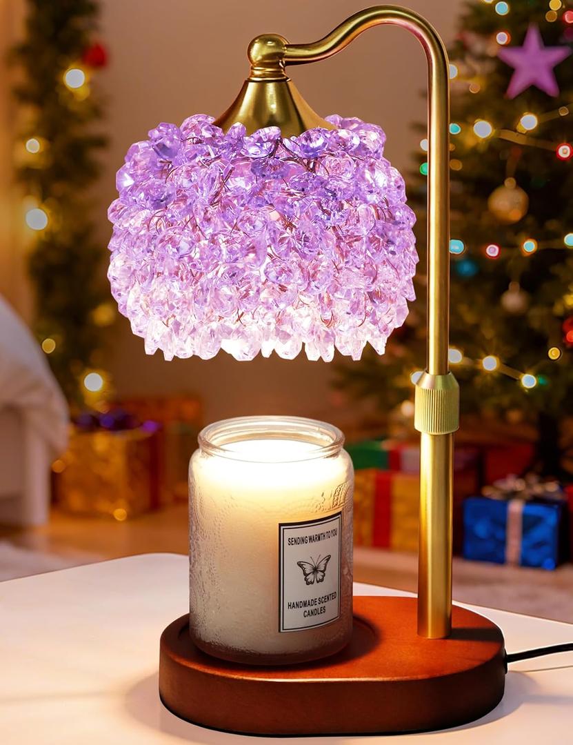 Candle Warmer Lamp with Timer, 10 RGB Mode, 4 Brightness Levels, Dimmer Adjustable Height Candle Lamp Warmer, Crystals Lampshade with 2 Bulbs Wax Warmer LampVintage Home Decor, Christmas Gifts