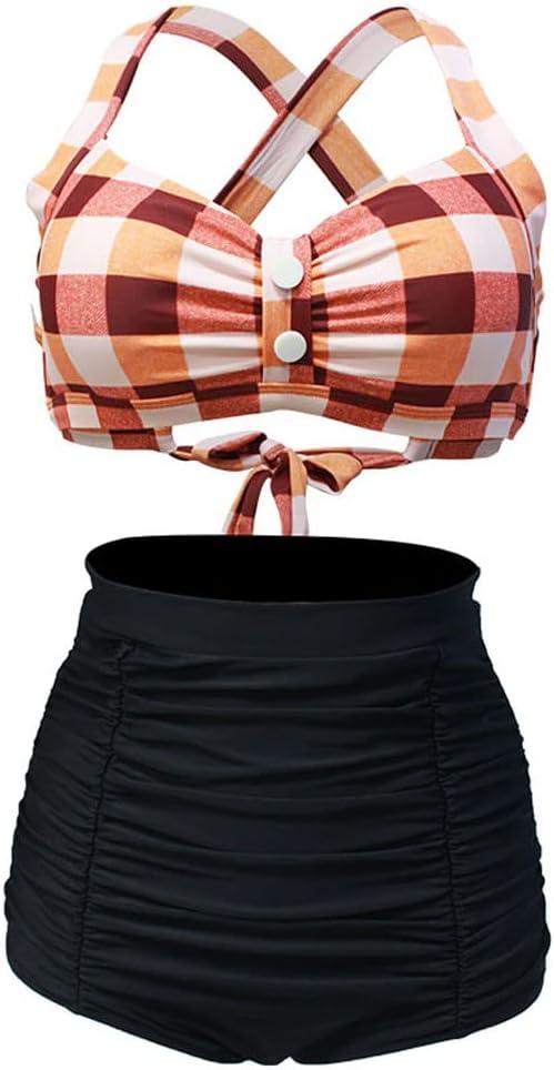 Women's Floral Halter High Waist Bikini Swimsuit Floral Printing Bathing Suits 2 Pieces, Orange, Large  Women's Floral Halter High Waist Bikini Swimsuit Floral Printing Bathing Suits 2 Pieces, Orange, Large