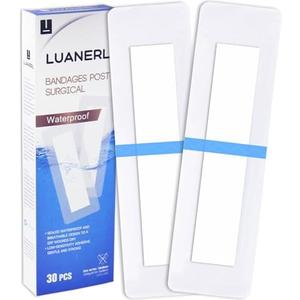 30 Pack 4"x14" Waterproof Adhesive Island Dressing for Post-Surgery Recovery | Sterile Bordered Gauze Bandages with Non-Stick Pad for Knee/Hip Replacement, Surgical Incision Care & Shower Protection