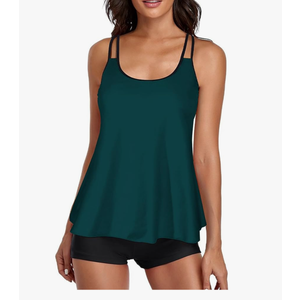 Urchics Womens 2025 Tankini Swimsuits Tummy Control Flowy Swimwear Two Piece Bathing Suits Swim Tank Top with Boyshorts, Size medium