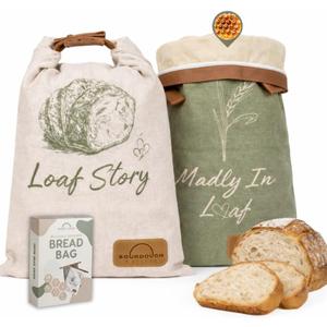 LOAF STORY Double Lock Reusable Beeswax Bread Bags Featuring NEW WIDE Comfort Zipper and Roll Top Velcro Closure, Fully Open XL Airtight Bread Storage for Freezer and Fridge, Gift for Bakers, 2 Pack