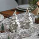 2 x Ceramic Christmas Tree Gnomes Decoration for Tabletop Christmas Decor Indoor, White Gnome Lighted Ceramic Trees Decor
