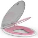 19" Elongated Pink Toilet Seat with Built-In Toddler Potty Training Seat, No Wiggle Design for Child and Adult, Easy to Install with Detachable Seat for Longtime Usage